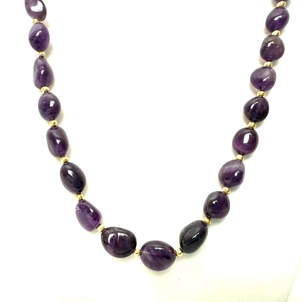 Stauer Lusso Amethyst Beaded Necklace Gold-Tone Accents Adjustable Chain 18-20" - Picture 5 of 10
